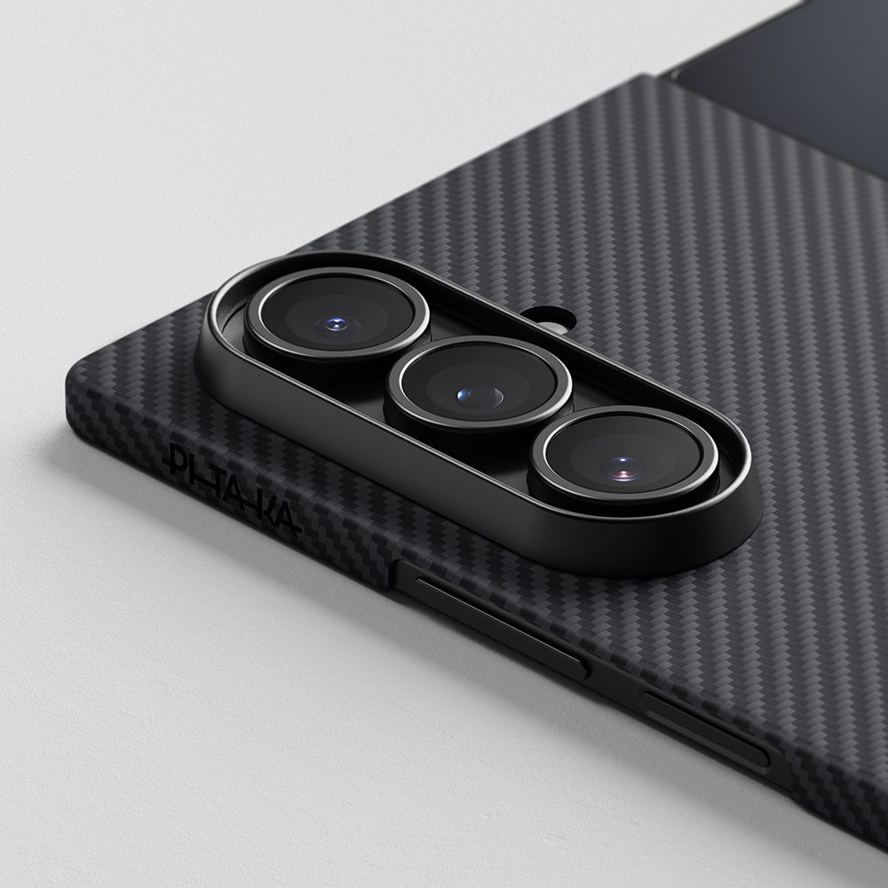 Galaxy Z Flip 7 Case with M-safe Charging Feature 600D Aramid Fiber Pitaka Ultra-Slim Classic Series Black-Grey Twill Cover Black-Grey