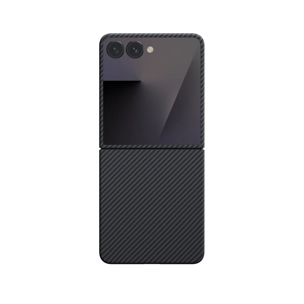 Galaxy Z Flip 7 Case with M-safe Charging Feature 600D Aramid Fiber Pitaka Ultra-Slim Classic Series Black-Grey Twill Cover Black-Grey