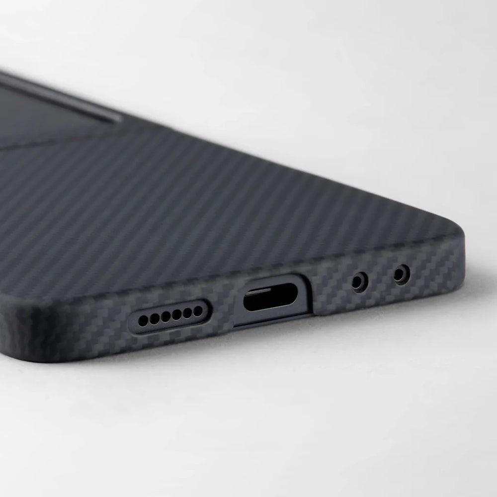 Galaxy Z Flip 7 Case with M-safe Charging Feature 600D Aramid Fiber Pitaka Ultra-Slim Classic Series Black-Grey Twill Cover Black-Grey