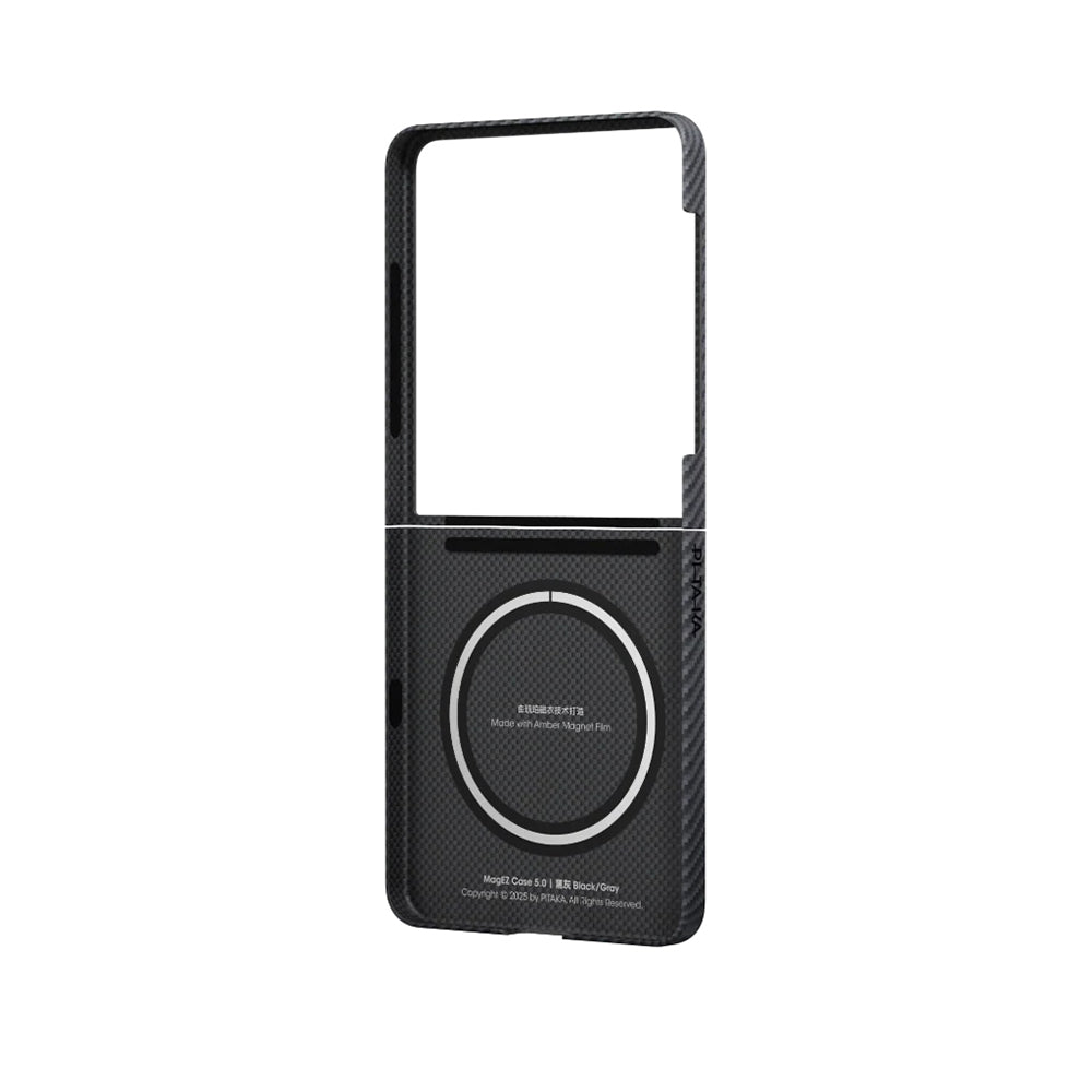 Galaxy Z Flip 7 Case with M-safe Charging Feature 600D Aramid Fiber Pitaka Ultra-Slim Classic Series Black-Grey Twill Cover Black-Grey