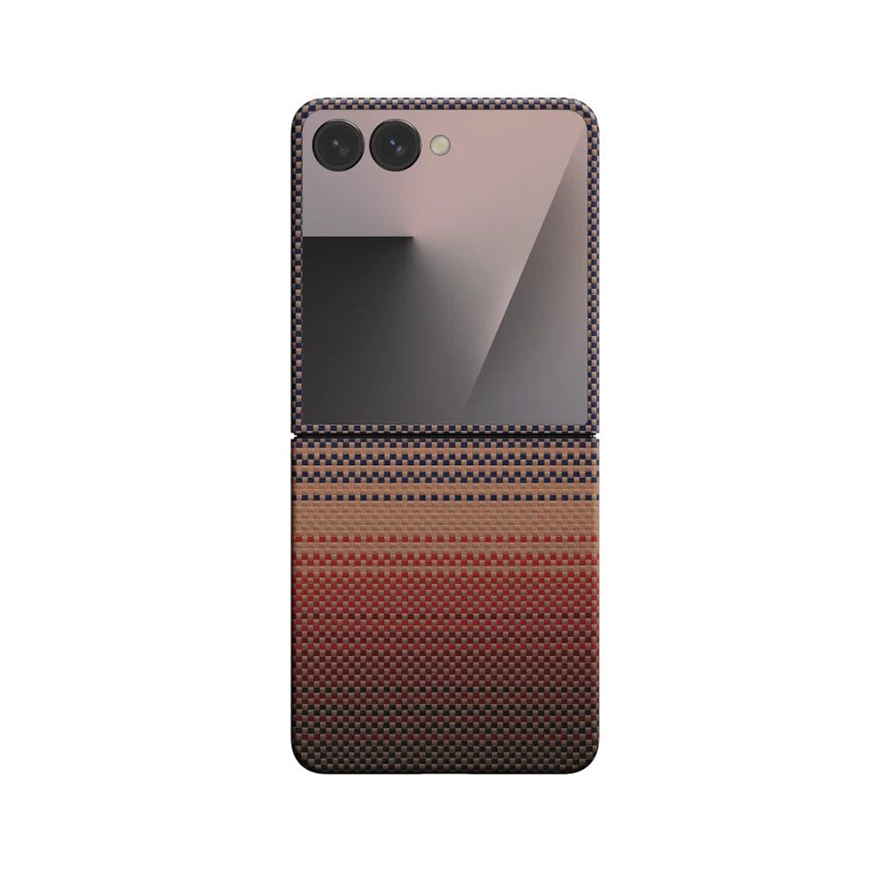 Galaxy Z Flip 7 Case M-safe Charging Feature Aramid Fiber Pitaka Tactile Woven Sunset-Moonrise Series Cover Brown