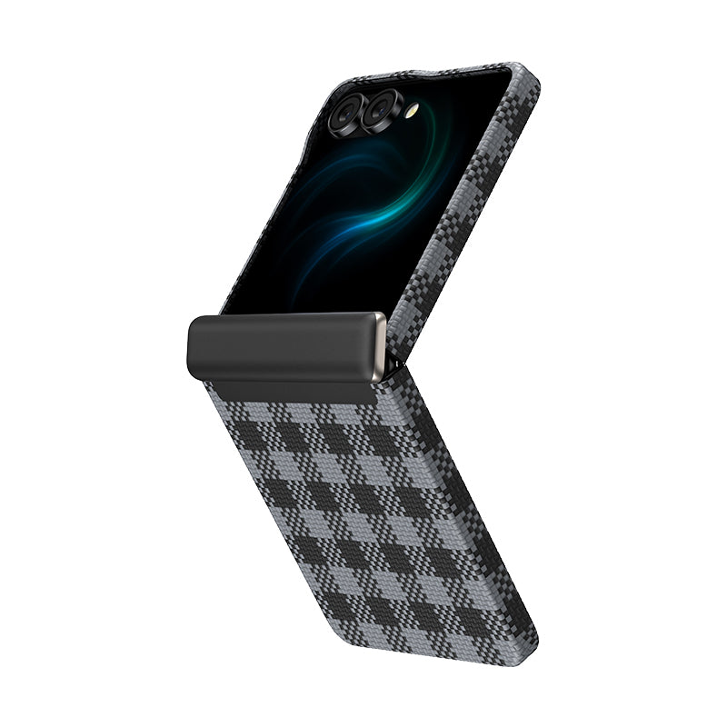 Galaxy Z Flip 7 Case M-safe Charging Feature Plaid Design Benks ArmorAir ArmorVichy Kevlar Cover Black