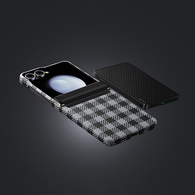 Galaxy Z Flip 7 Case M-safe Charging Feature Plaid Design Benks ArmorAir ArmorVichy Kevlar Cover Black
