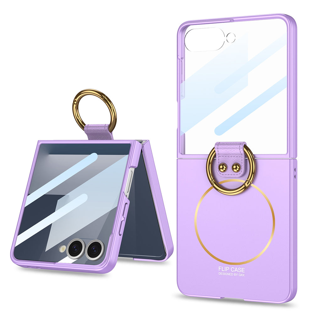 Galaxy Z Flip 7 Case M-safe Charging Feature Zore Kıpta Ring Flip Hard Cover Lilac