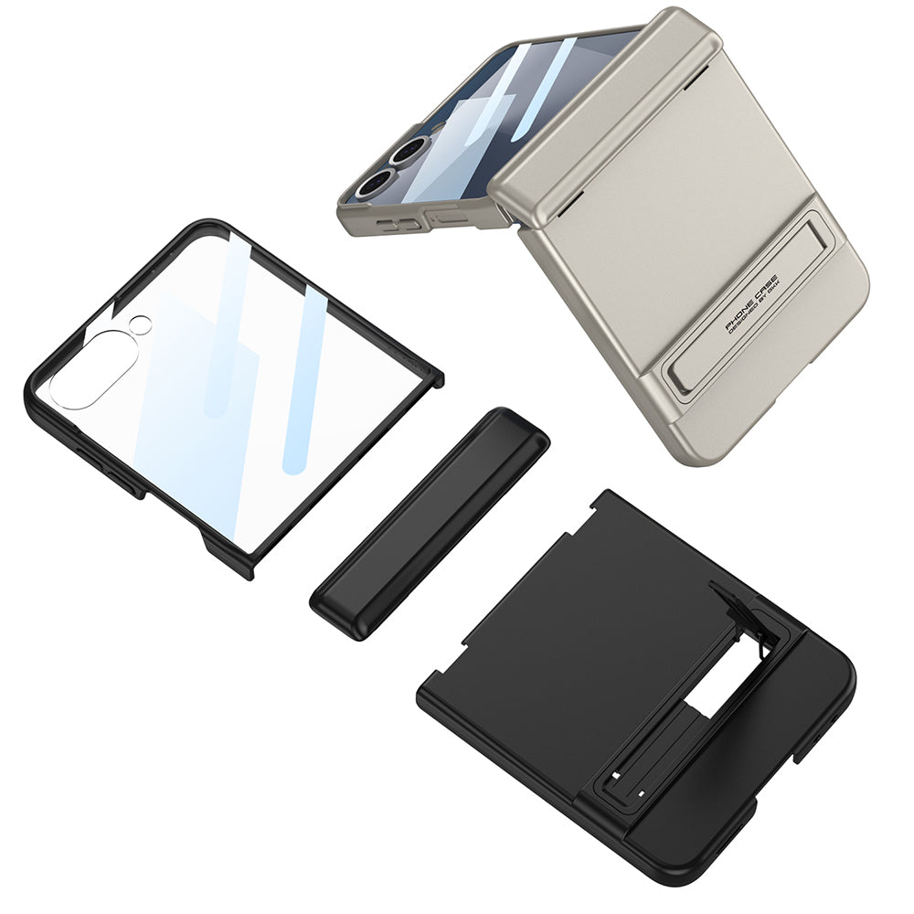 Galaxy Z Flip 7 Case Zore Kıpta Stand Cover Silver