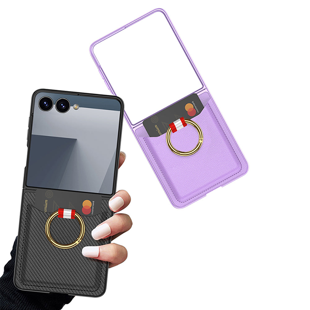 Galaxy Z Flip 7 Zore Kıpta Yüzüklü Kartlıklı Kapak Siyah