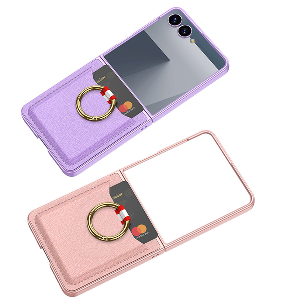 Galaxy Z Flip 7 Zore Kıpta Yüzüklü Kartlıklı Kapak Siyah Karbon