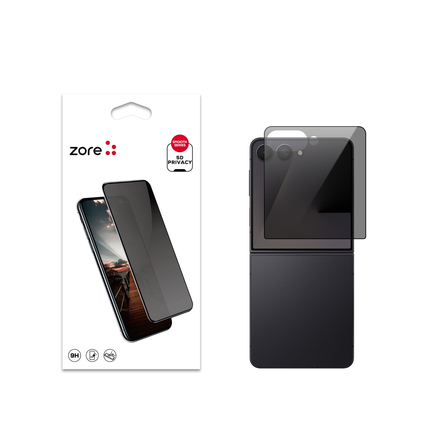 Galaxy Z Flip 7 Zore New 5D Privacy Tempered Screen Protector Black