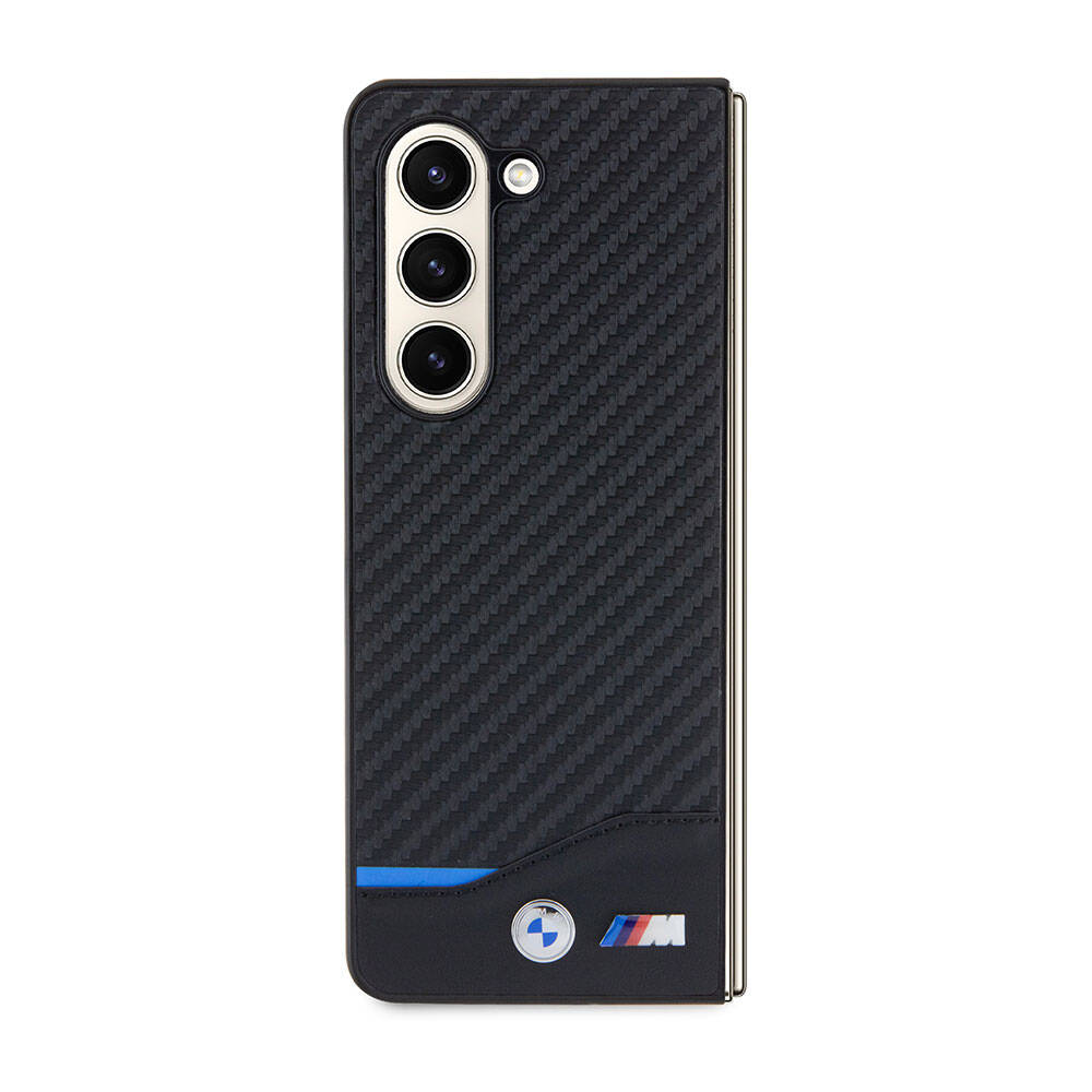 Galaxy Z Fold 5 Case BMW Original Licensed M Logo PU Carbon Cover Black