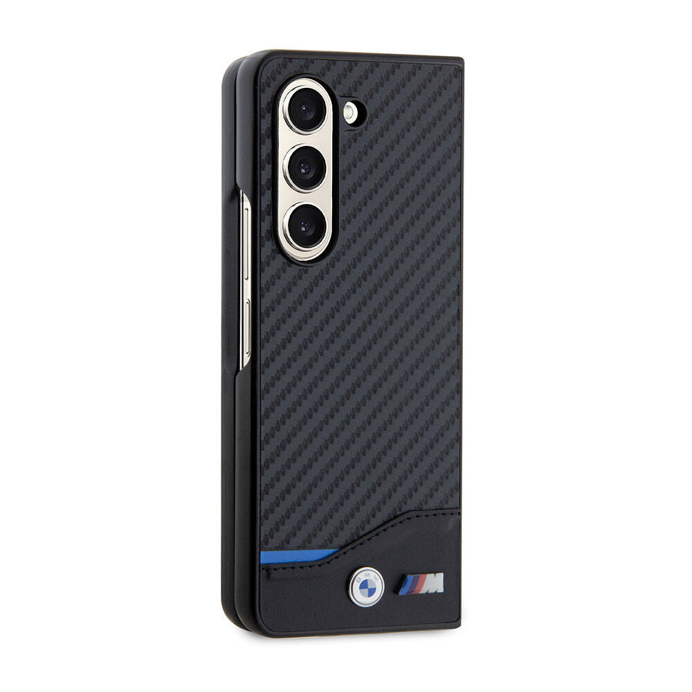 Galaxy Z Fold 5 Kılıf BMW Orjinal Lisanslı M Logolu PU Karbon Kapak Siyah