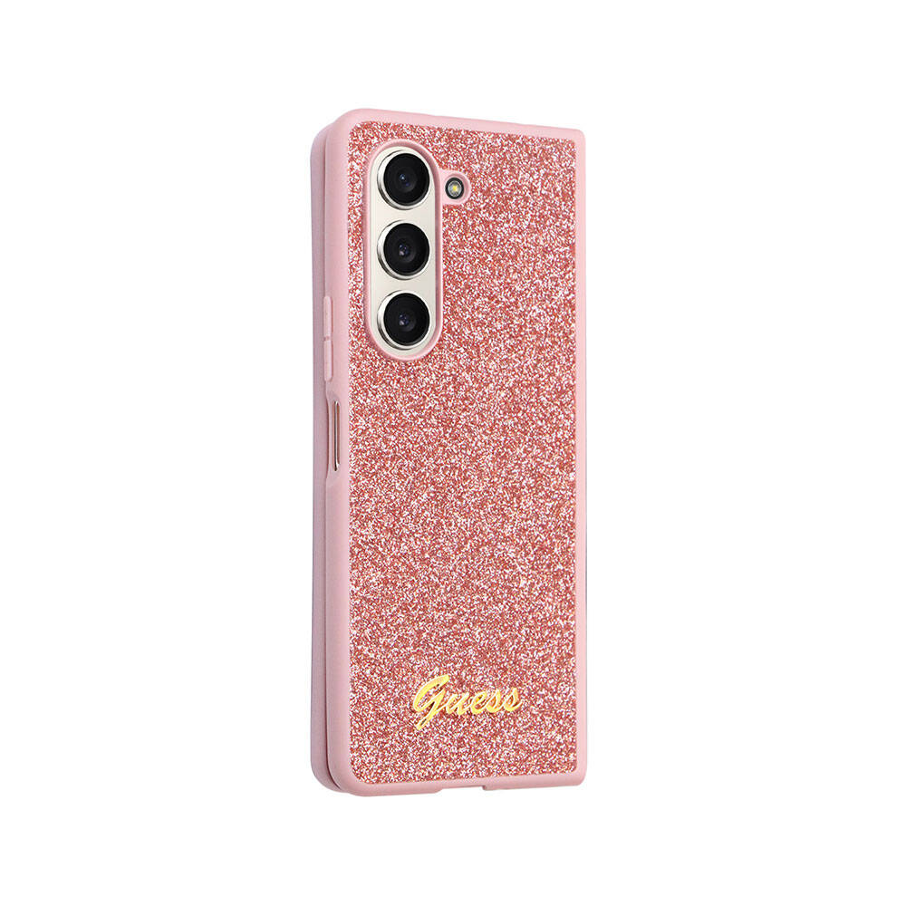 Galaxy Z Fold 5 Case Guess Original Licensed Glitter Script Cover with Logo Pink