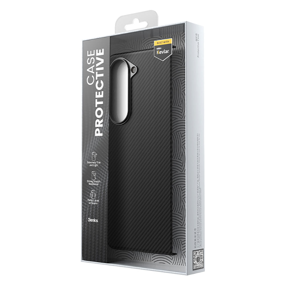 Galaxy Z Fold 5 Case Carbon Fiber Benks Essential 600D Kevlar Cover Black with M-safe Feature