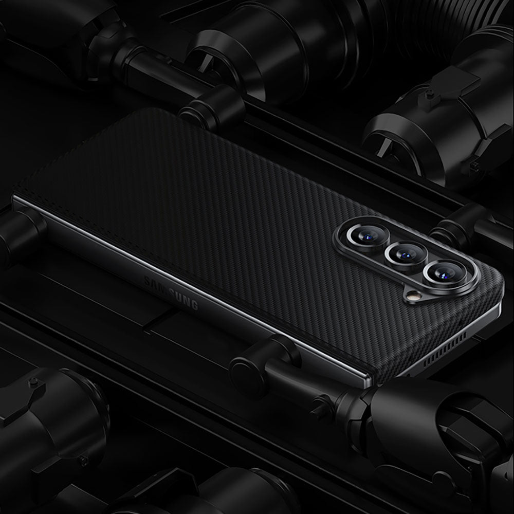 Galaxy Z Fold 5 Case Carbon Fiber Benks Essential 600D Kevlar Cover Black with M-safe Feature