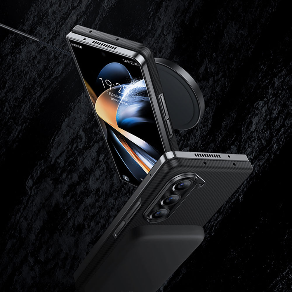 Galaxy Z Fold 5 Case Carbon Fiber Benks Essential 600D Kevlar Cover Black with M-safe Feature