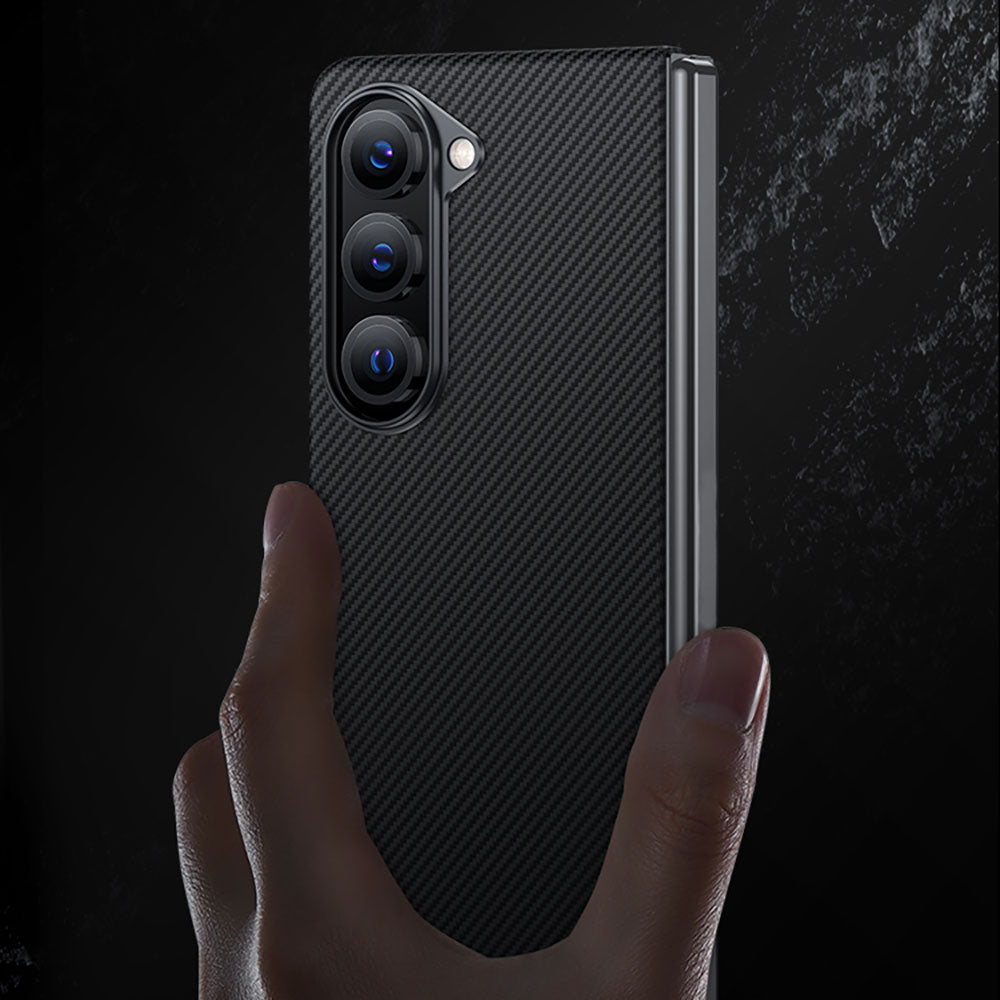 Galaxy Z Fold 5 Case Carbon Fiber Benks Essential 600D Kevlar Cover Black with M-safe Feature