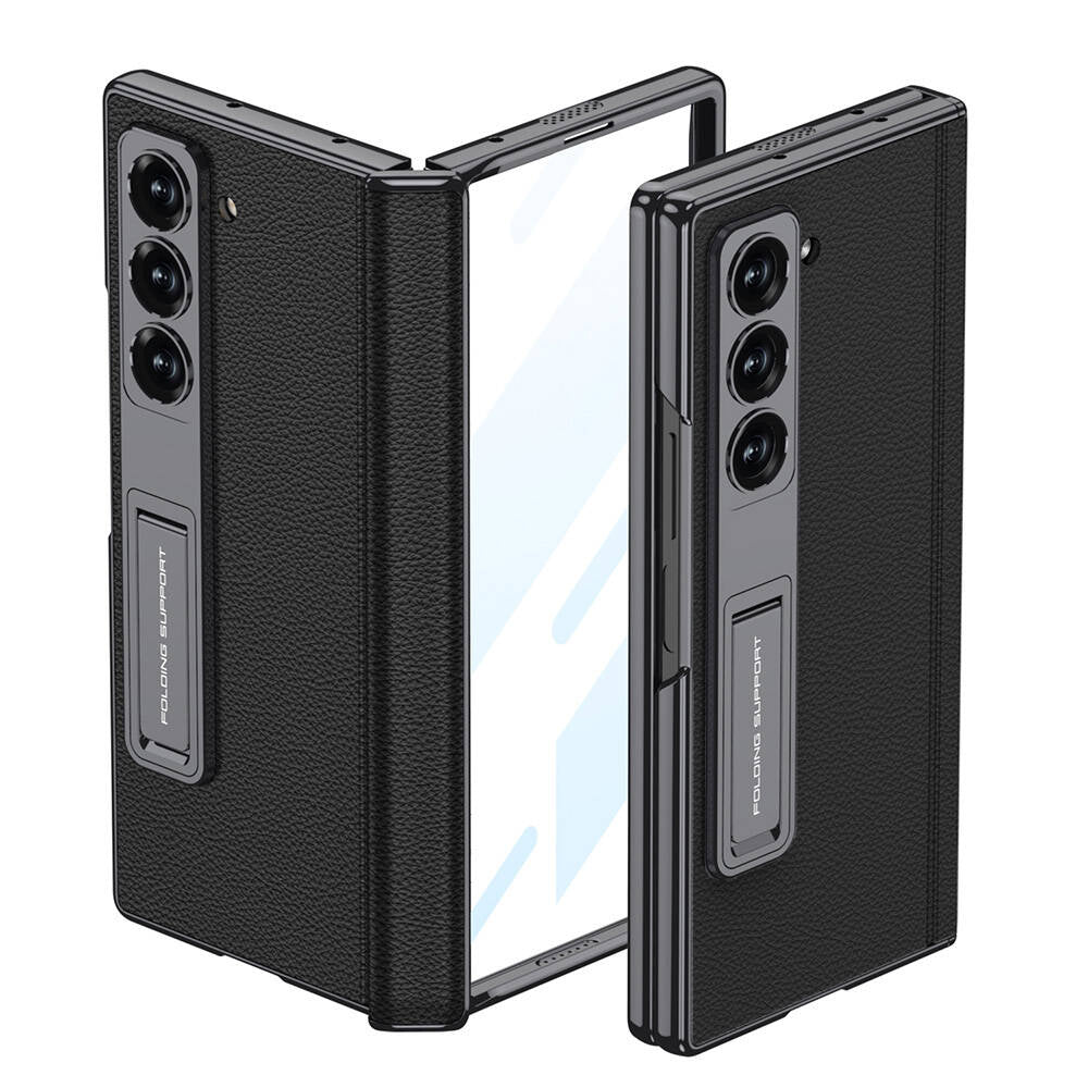 Galaxy Z Fold 6 Case Leather Stand Zore Kıpta Premium Case Black