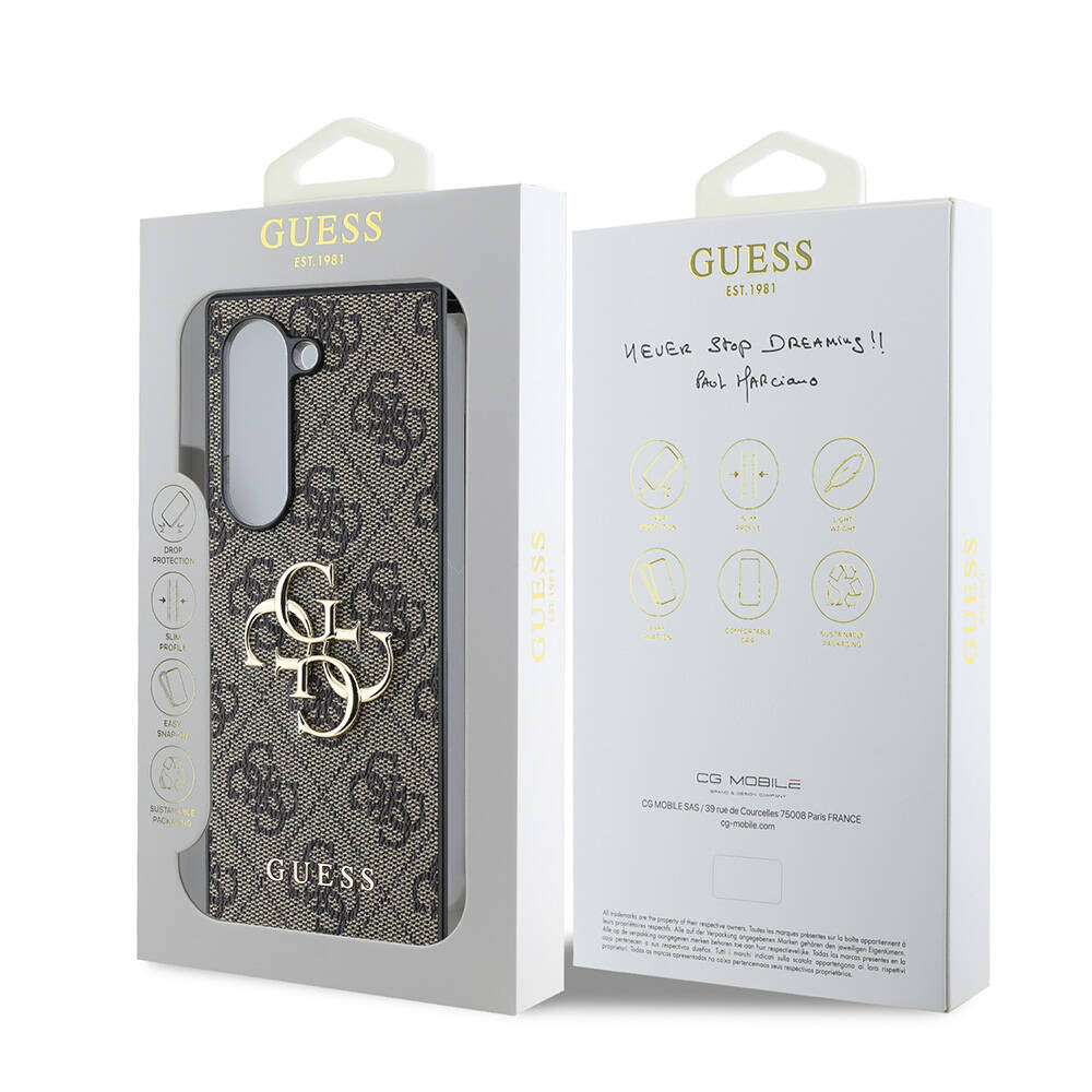 Galaxy Z Fold 6 Kılıf Guess Orjinal Lisanslı Leather Metal Logo Kapak Siyah