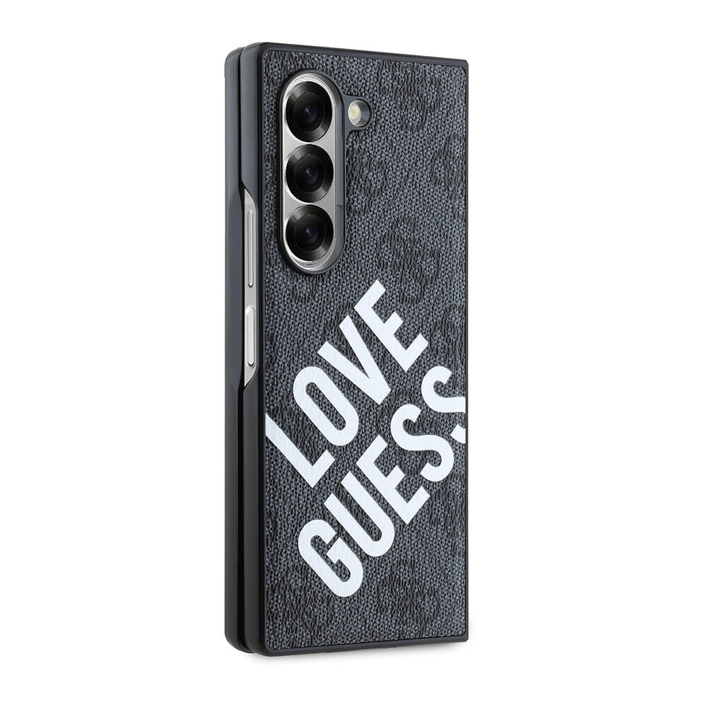 Galaxy Z Fold 6 Kılıf Guess Orjinal Lisanslı M-safe Şarj Özellikli Love Guess Printing Kapak Siyah