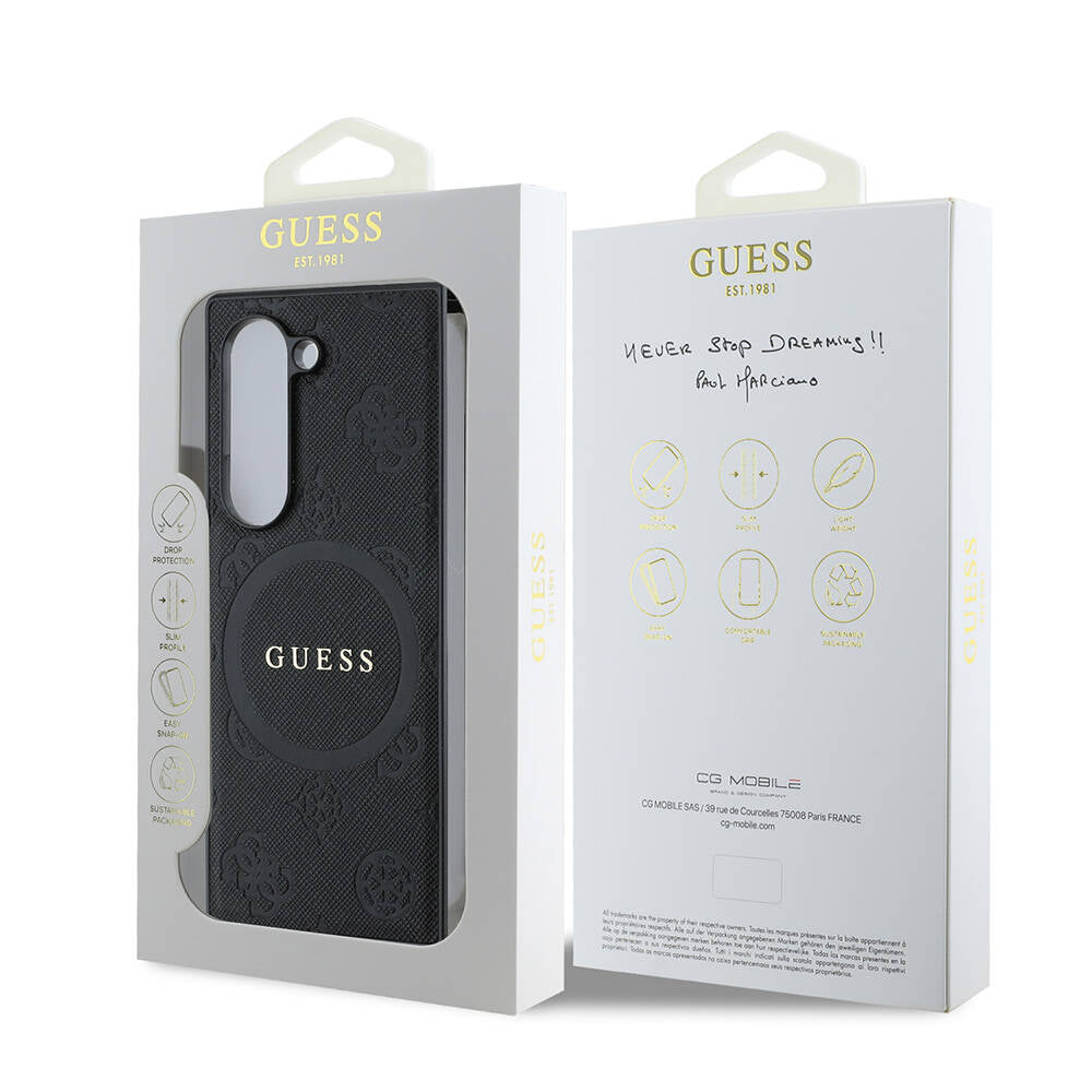 Galaxy Z Fold 6 Kılıf Guess Orjinal Lisanslı M-safe Şarj Özellikli Saffiano Metal Logo Kapak Siyah