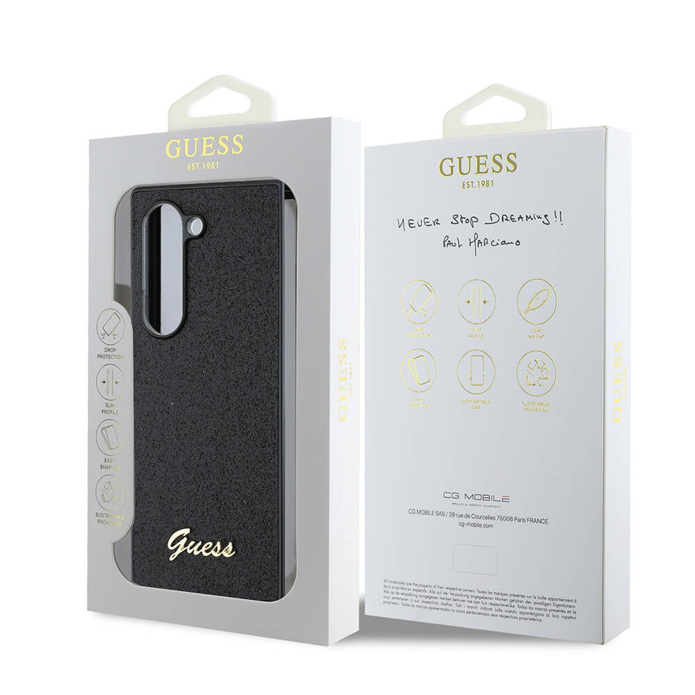 Galaxy Z Fold 6 Kılıf Guess Orjinal Lisanslı Yazı Logolu Glitter Script Kapak Siyah