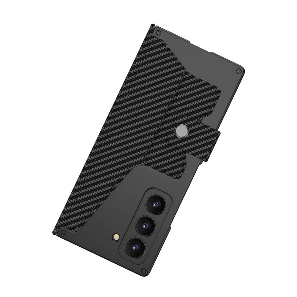 Galaxy Z Fold 6 Case Camera Protection Carbon Design Zore Kipta Pen Compartment Fest Cover Black Carbon