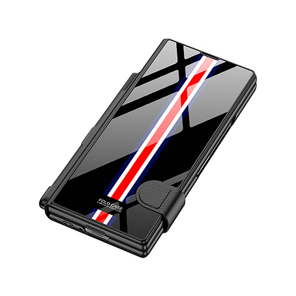 Galaxy Z Fold 6 Case Camera Protection Card Holder Pen Compartment Zore Kıpta Striped Droga Case Black