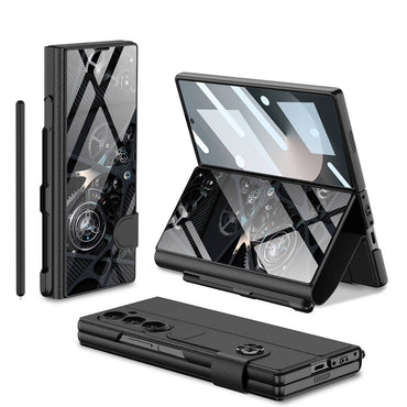 Galaxy Z Fold 6 Kılıf Kamera Korumalı Kartlıklı Kalem Bölmeli Zore Kıpta Marble Drago Kılıf Siyah