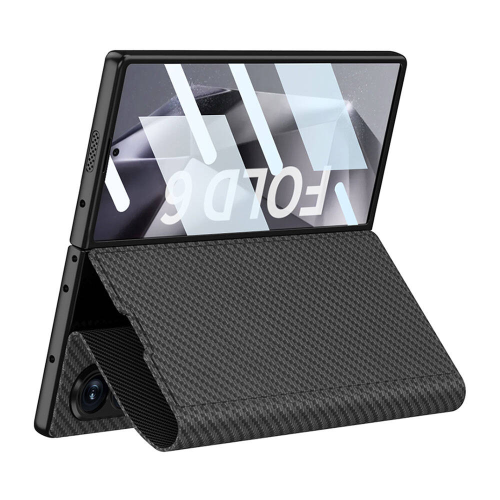 Galaxy Z Fold 6 Case Carbon Fiber Design Magnetic Clasp Card Holder Zore Kıpta Zegna Cover Black