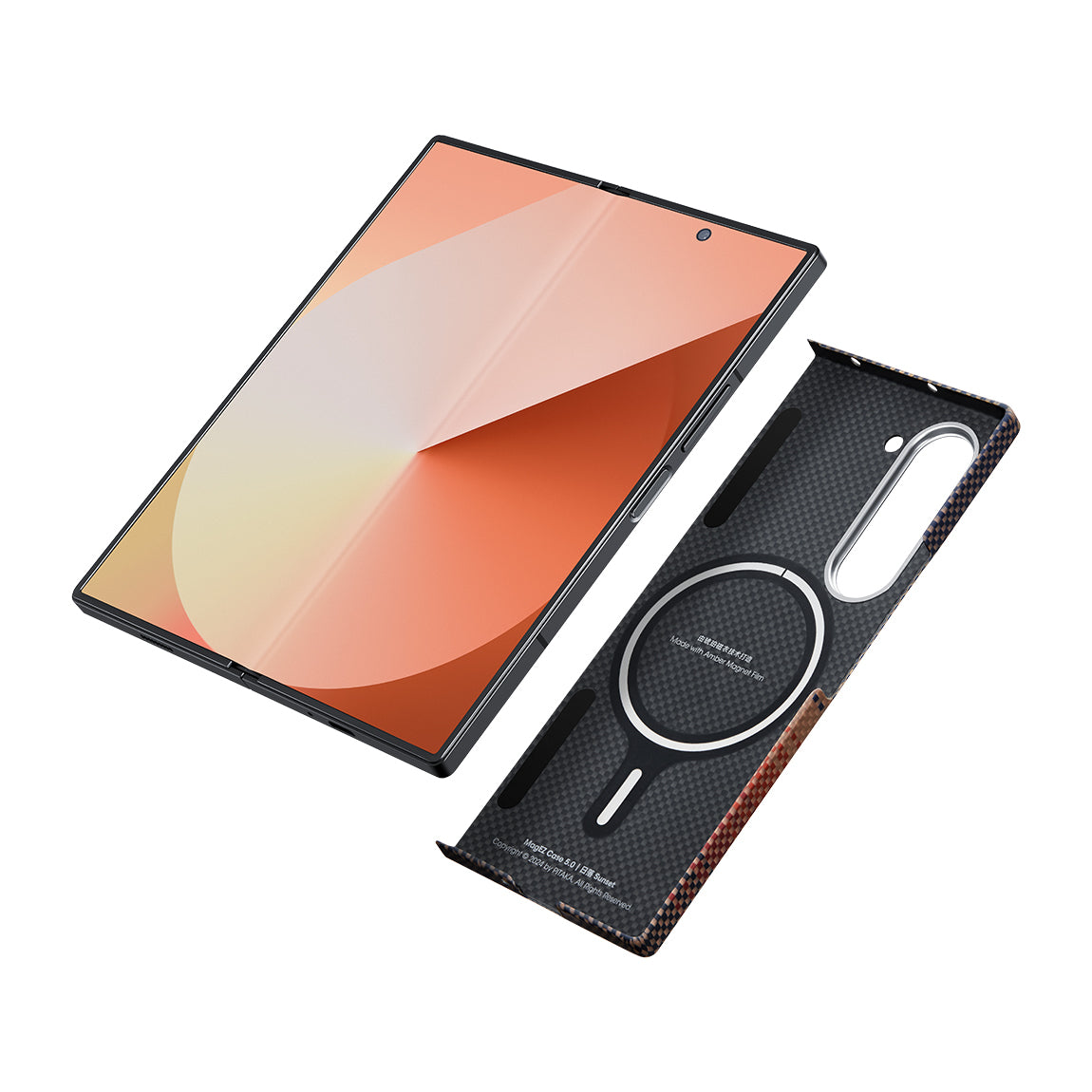 Galaxy Z Fold 6 Case M-safe Charging Feature Aramid Fiber Pitaka Tactile Woven Sunset-Moonrise Series Sunset Cover Brown