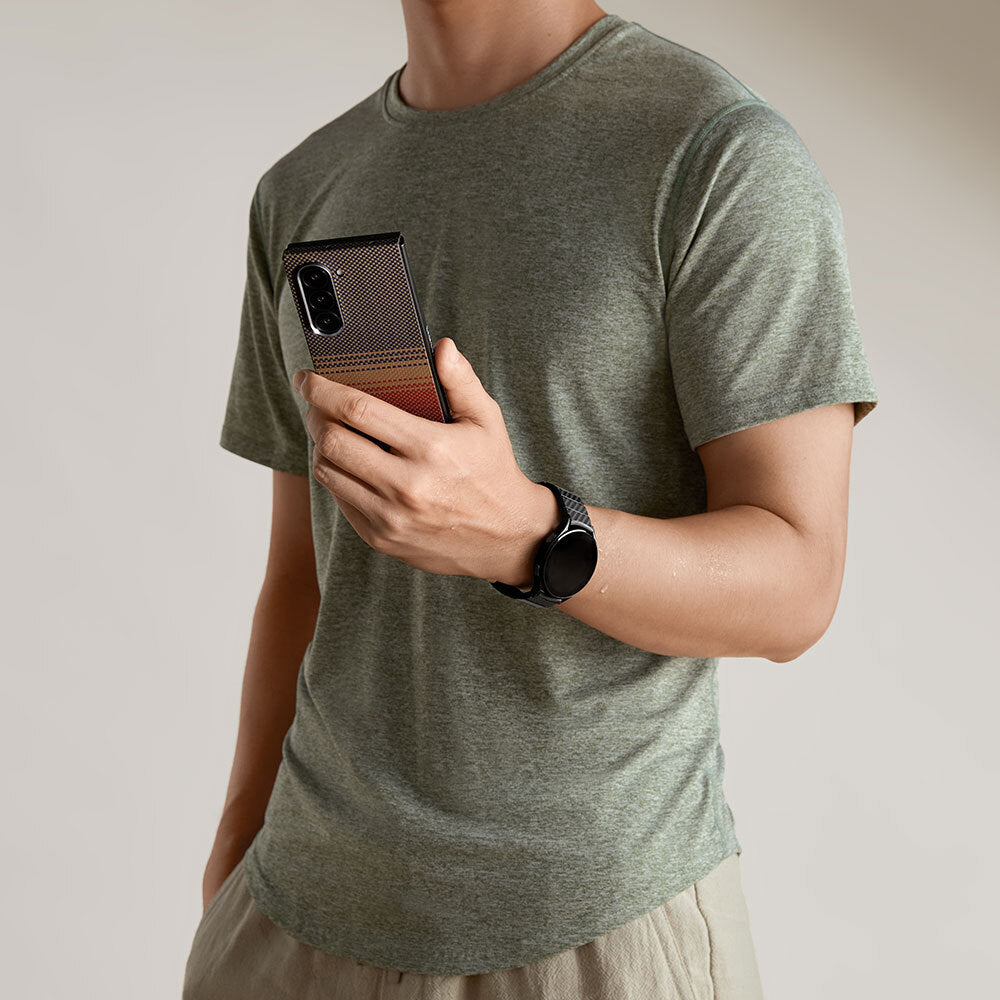 Galaxy Z Fold 6 Case M-safe Charging Feature Aramid Fiber Pitaka Tactile Woven Sunset-Moonrise Series Sunset Cover Brown