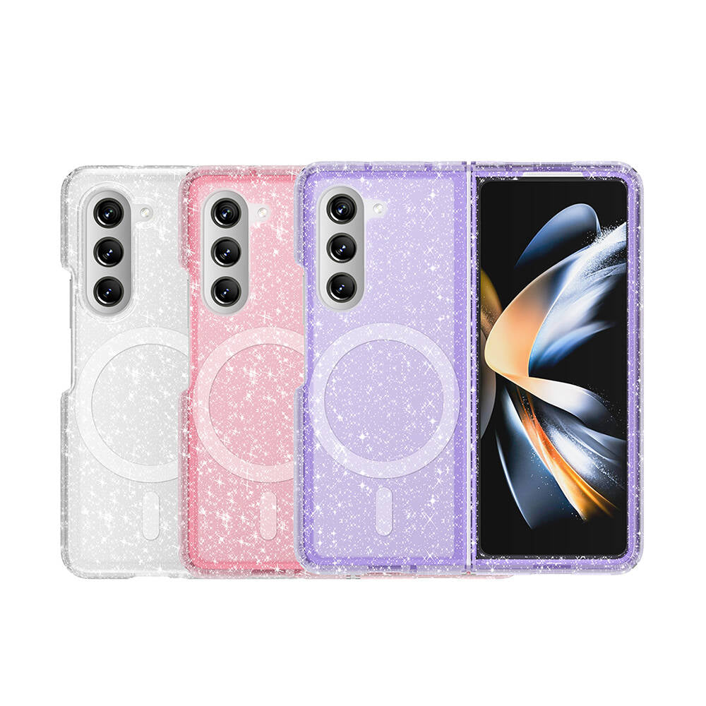Galaxy Z Fold 6 Case M-safe Charging Feature Shining Glitter Transparent Colorful Zore Allstar Cover Pink