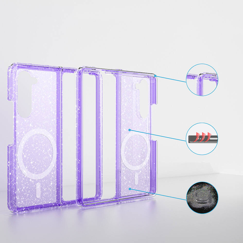 Galaxy Z Fold 6 Case M-safe Charging Feature Shining Glitter Transparent Colorful Zore Allstar Cover Purple