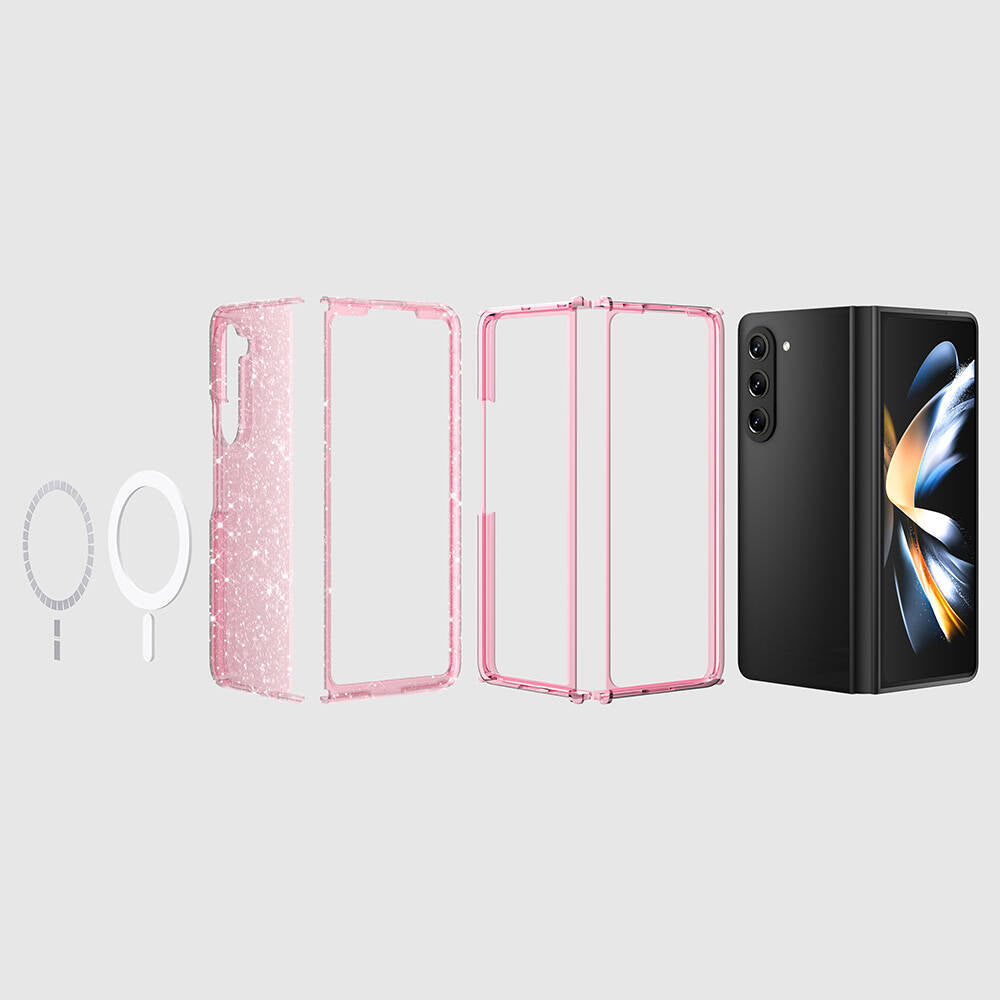 Galaxy Z Fold 6 Case M-safe Charging Feature Shining Glitter Transparent Colorful Zore Allstar Cover Pink