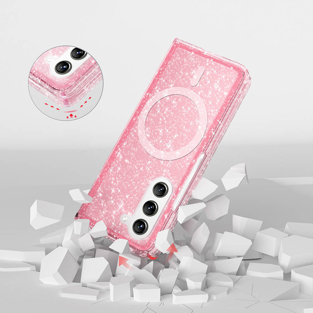 Galaxy Z Fold 6 Case M-safe Charging Feature Shining Glitter Transparent Colorful Zore Allstar Cover Pink