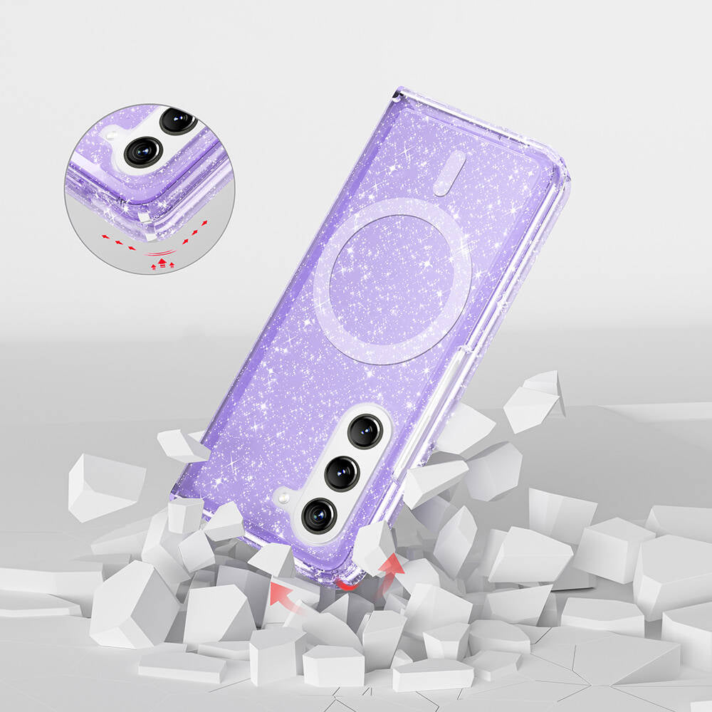 Galaxy Z Fold 6 Case M-safe Charging Feature Shining Glitter Transparent Colorful Zore Allstar Cover Purple