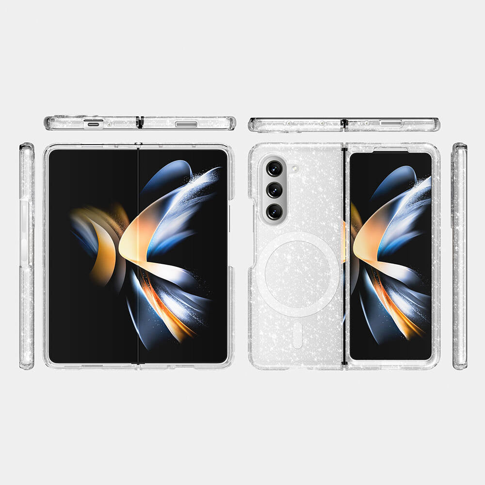 Galaxy Z Fold 6 Case M-safe Charging Feature Shining Glitter Transparent Colorful Zore Allstar Cover Pink