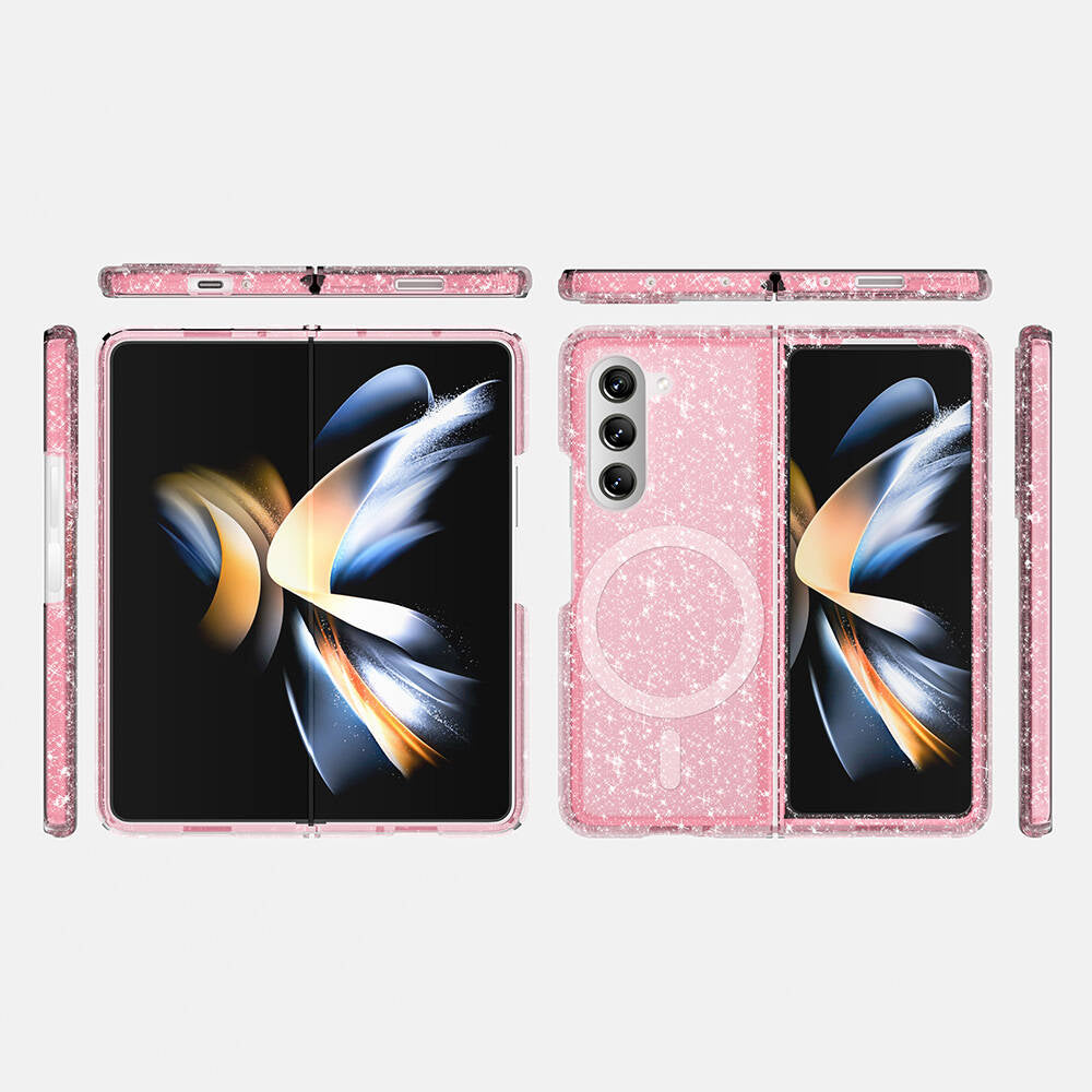 Galaxy Z Fold 6 Case M-safe Charging Feature Shining Glitter Transparent Colorful Zore Allstar Cover Pink