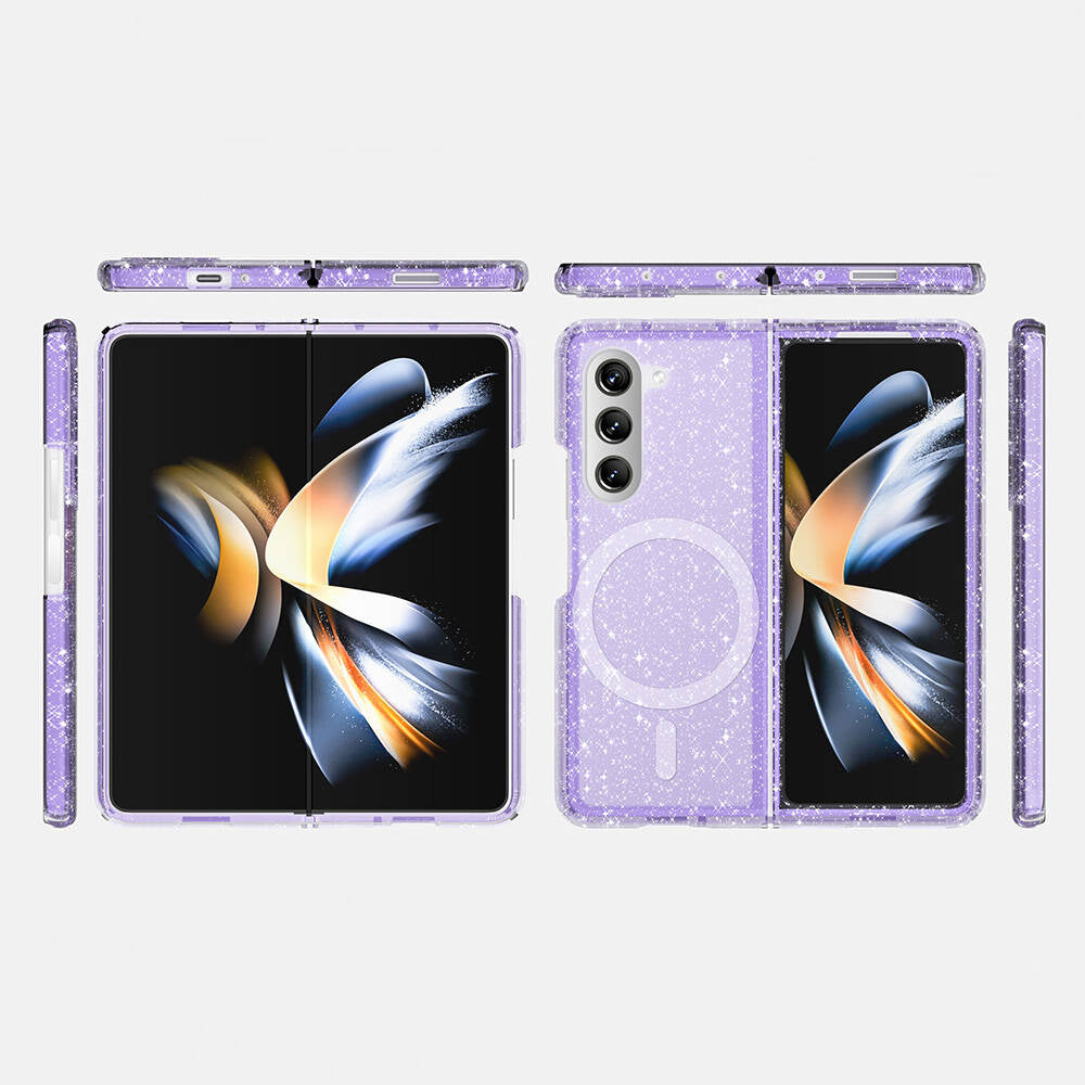 Galaxy Z Fold 6 Case M-safe Charging Feature Shining Glitter Transparent Colorful Zore Allstar Cover Purple
