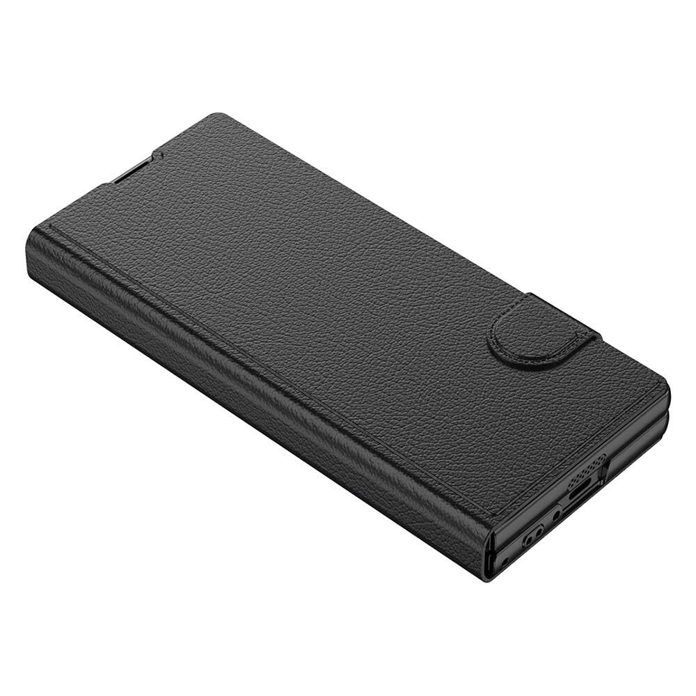 Galaxy Z Fold 6 Case Faux Leather Design Magnetic Clasp and Card Holder Zore Kıpta Zegna Cover Black