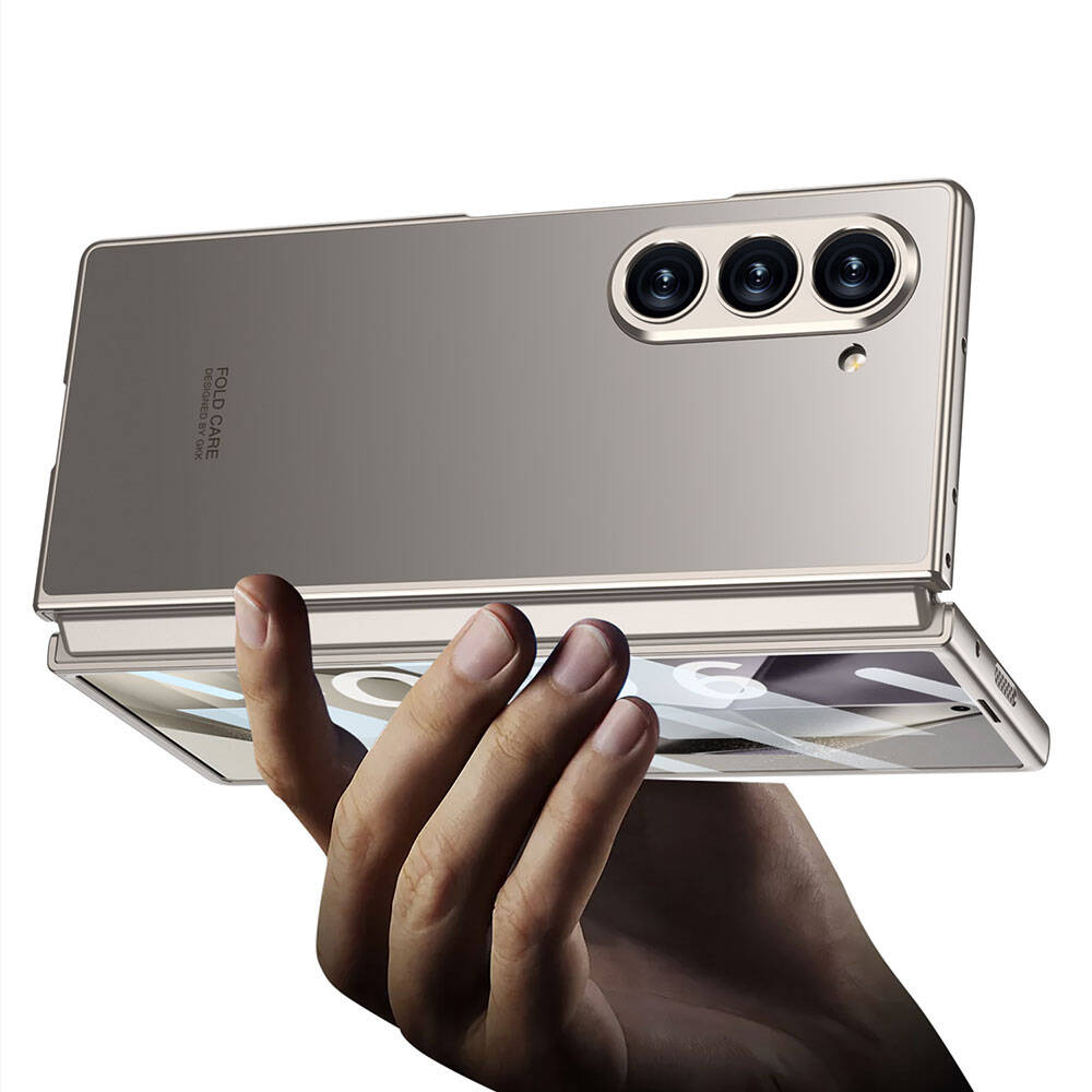 Galaxy Z Fold 6 Case Titanium Metal Design Zore Kıpta Jazz Cover Gray