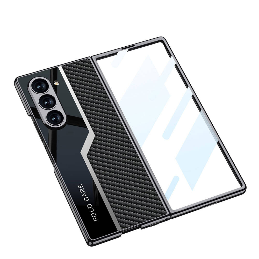 Galaxy Z Fold 6 Case Ultra Thin Camera Protection PC + Carbon Fiber Design Back Surface Zore Kıpta Poligan Cover Black
