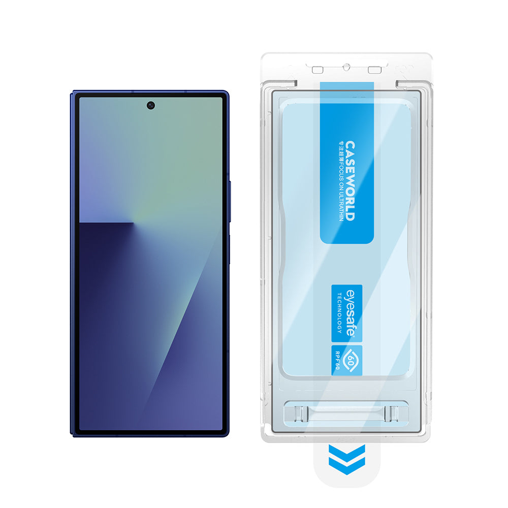 Galaxy Z Fold 7 CaseWorld Applicator Series 2.5D Eyesafe Blue Light Technology 0.33mm Tempered Glass Screen Protector + Application Tool Transparent