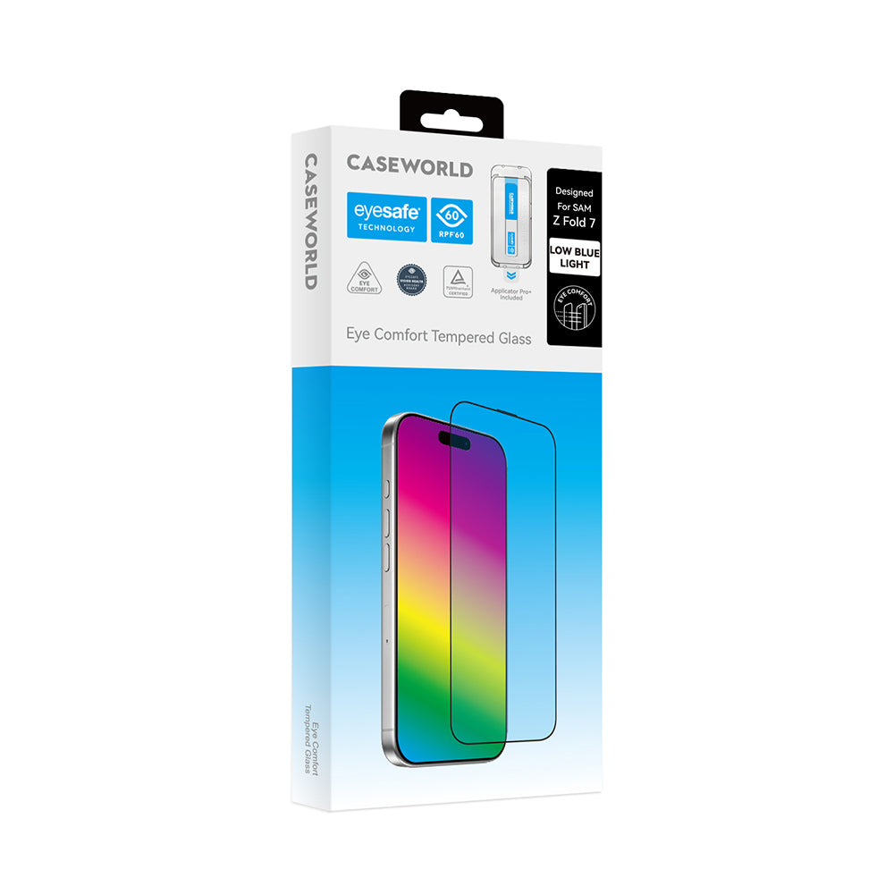 Galaxy Z Fold 7 CaseWorld Applicator Series 2.5D Eyesafe Blue Light Technology 0.33mm Tempered Glass Screen Protector + Application Tool Transparent