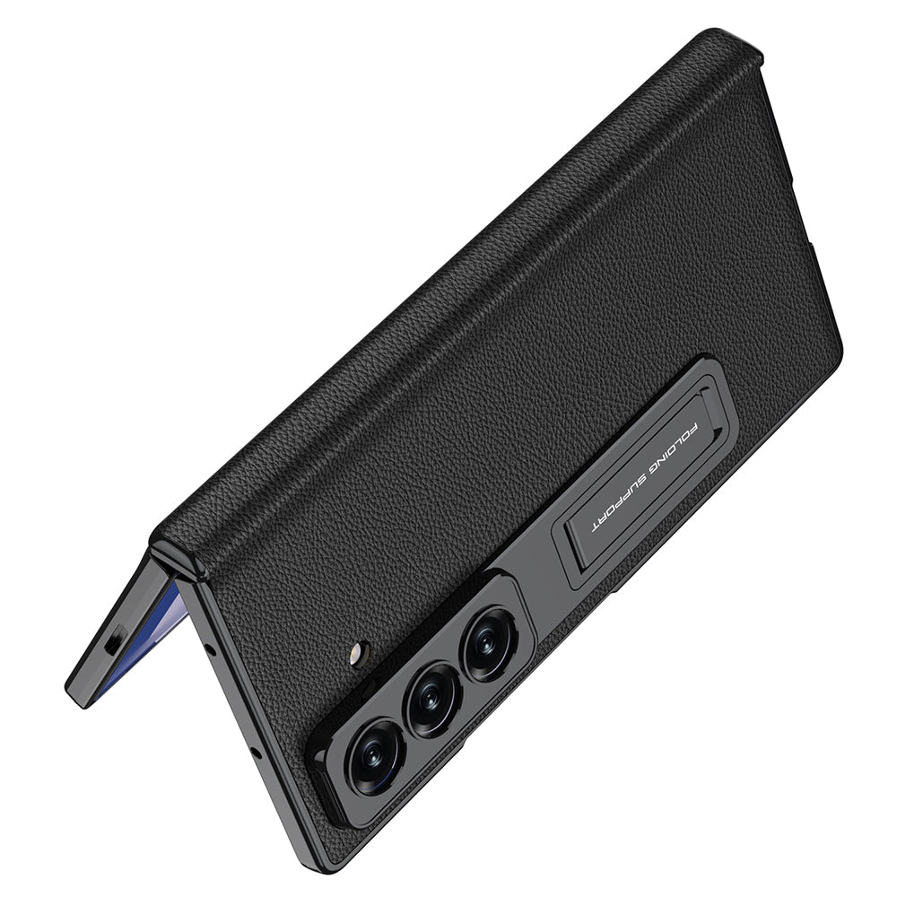 Galaxy Z Fold 7 Case Leather Stand Zore Kıpta Premium Case Black