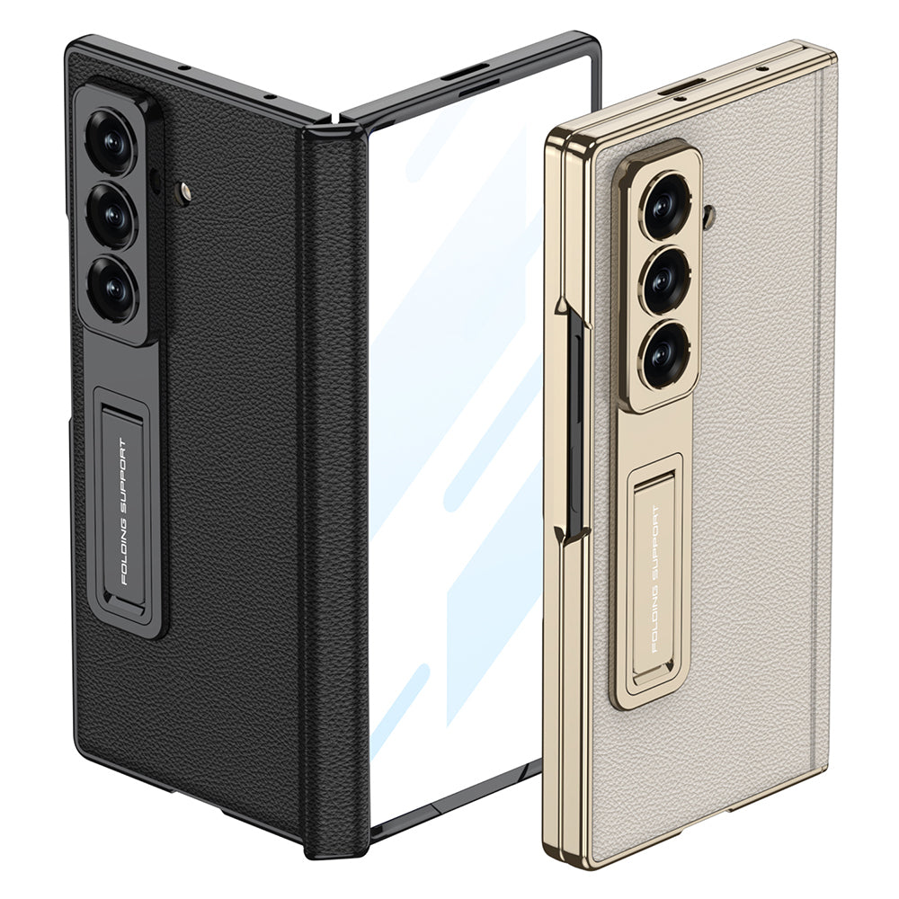 Galaxy Z Fold 7 Case Leather Stand Zore Kıpta Premium Case Black