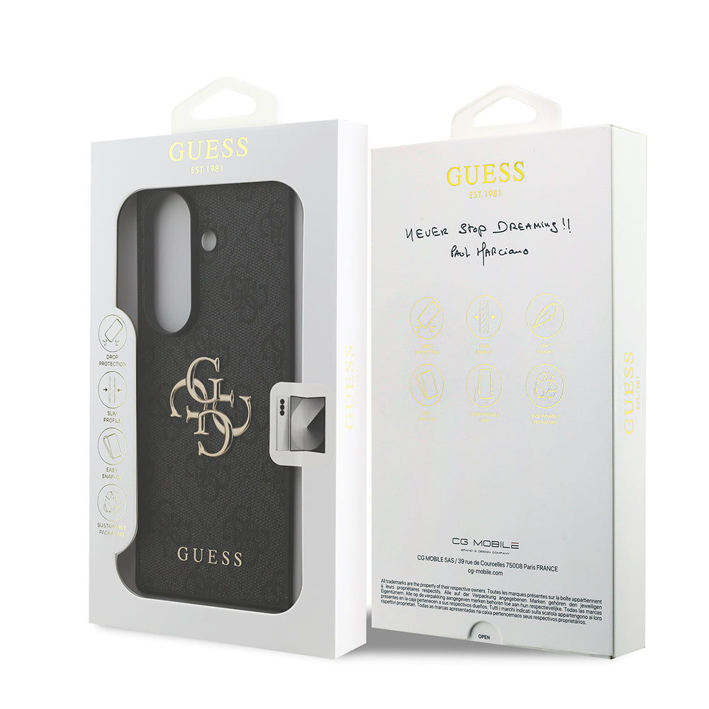 Galaxy Z Fold 7 Kılıf Guess Orjinal Lisanslı PU Deri Büyük Metal Logo Dizaynlı Kapak Pembe