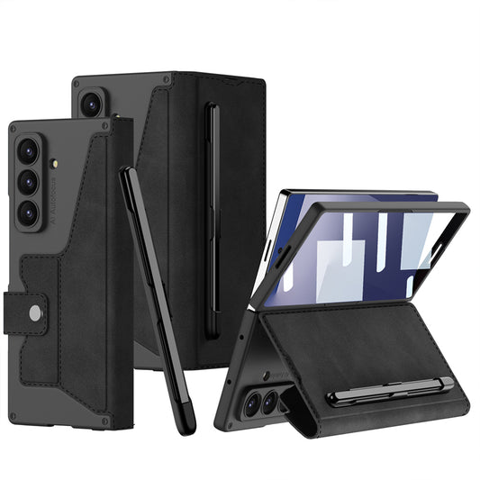 Galaxy Z Fold 7 Kılıf Kamera Korumalı Kadife Tasarımlı Zore Kıpta Kalem Bölmeli Fest Kapak Siyah