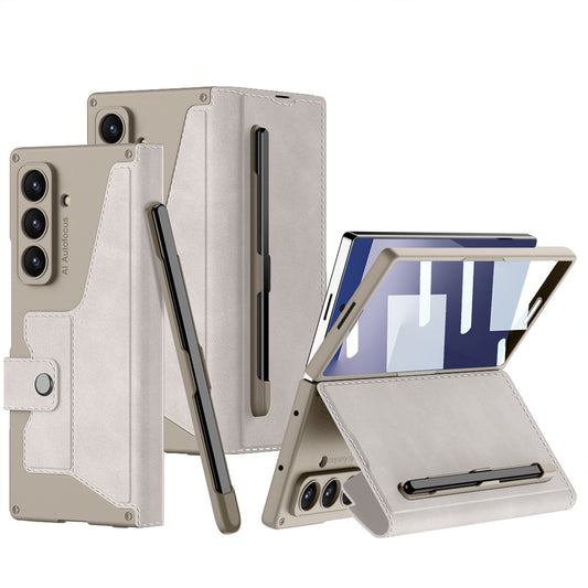 Galaxy Z Fold 7 Kılıf Kamera Korumalı Kadife Tasarımlı Zore Kıpta Kalem Bölmeli Fest Kapak Titanyum