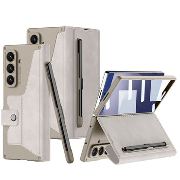 Galaxy Z Fold 7 Kılıf Kamera Korumalı Kadife Tasarımlı Zore Kıpta Kalem Bölmeli Fest Kapak Titanyum