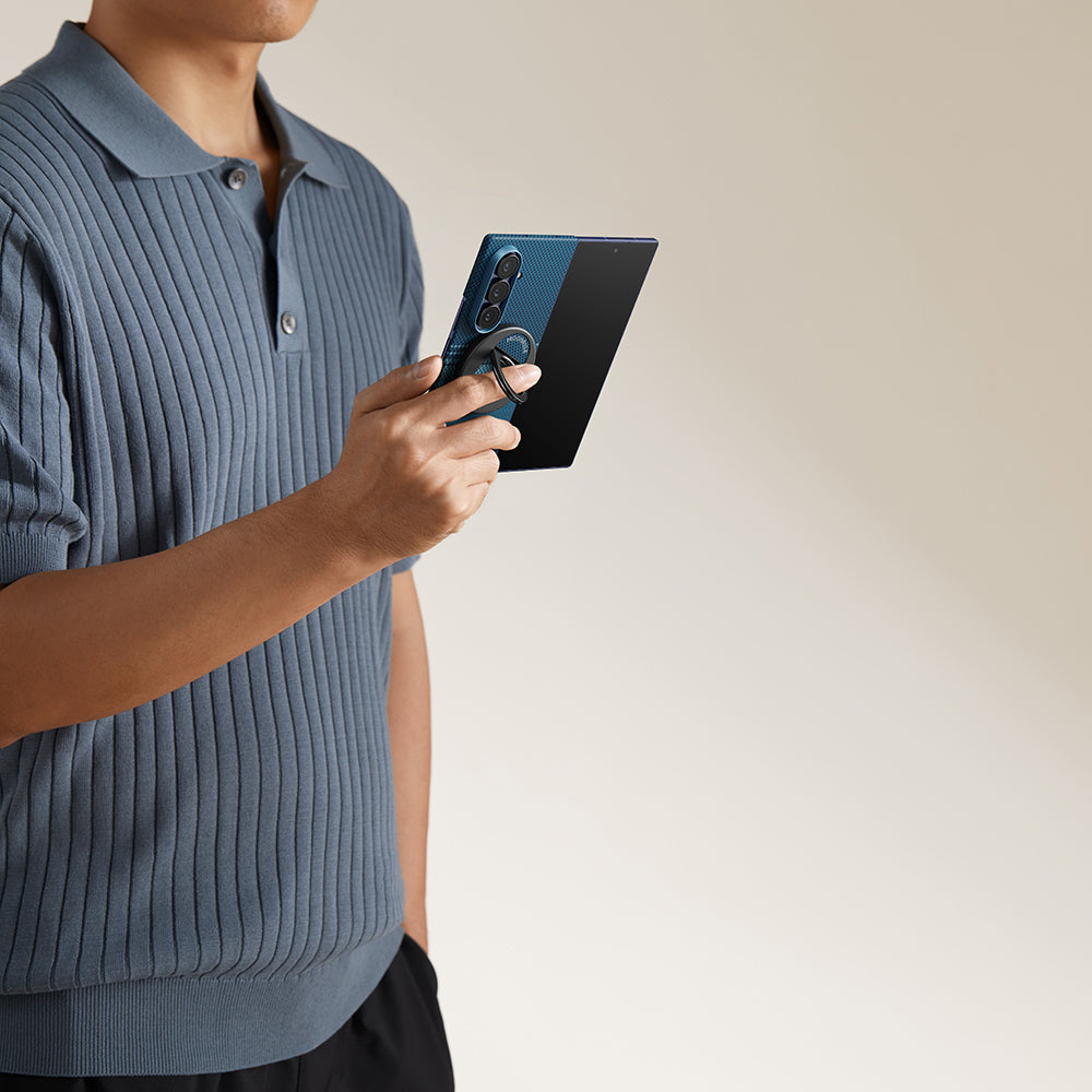 Galaxy Z Fold 7 Kılıf M-safe Şarj Özellikli Aramid Fiber Pitaka Tactile Woven Sunset-Moonrise Serisi Kapak Mavi